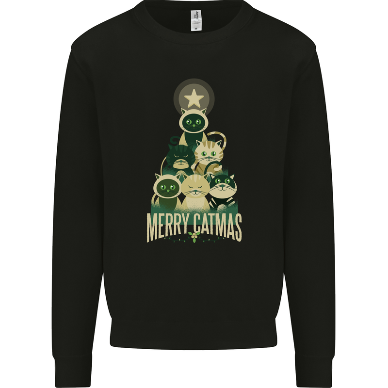 Merry Catmas Funny Cats Forming Xmas Tree Mens Sweatshirt Jumper Black