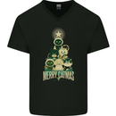 Merry Catmas Funny Cats Forming Xmas Tree Mens V-Neck Cotton T-Shirt Black