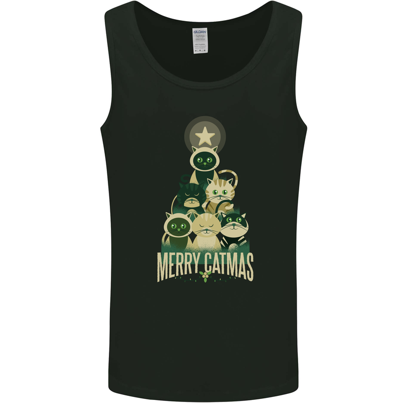 Merry Catmas Funny Cats Forming Xmas Tree Mens Vest Tank Top Black