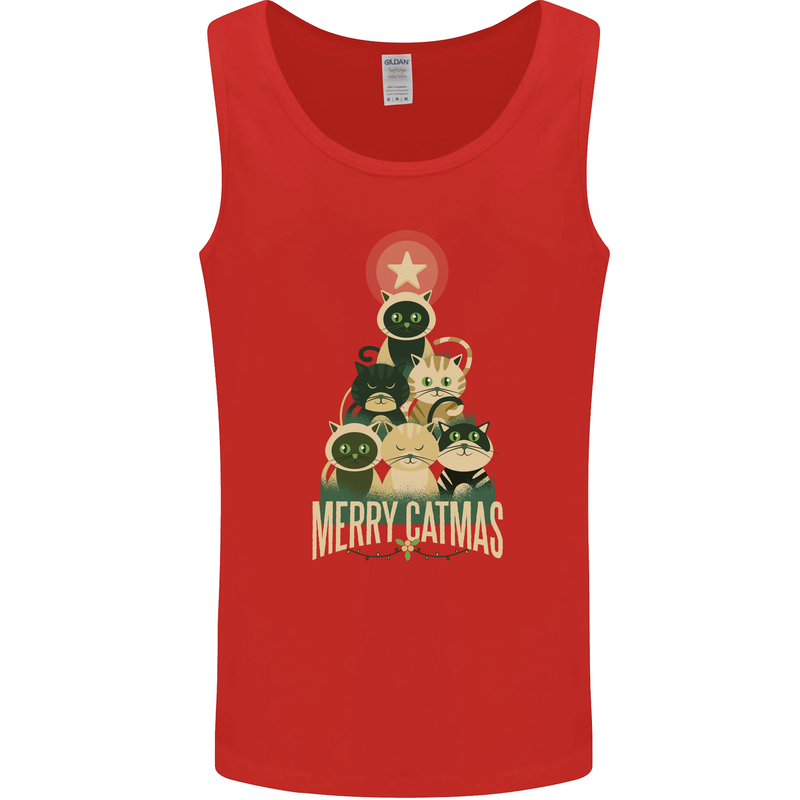 Merry Catmas Funny Cats Forming Xmas Tree Mens Vest Tank Top Red