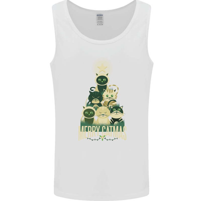 Merry Catmas Funny Cats Forming Xmas Tree Mens Vest Tank Top White