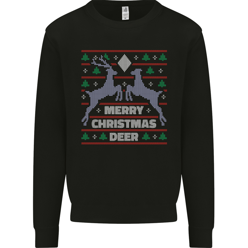 Merry Christmas Deer Funny Xmas Mens Sweatshirt Jumper Black