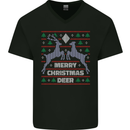 Merry Christmas Deer Funny Xmas Mens V-Neck Cotton T-Shirt Black