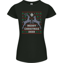 Merry Christmas Deer Funny Xmas Womens Petite Cut T-Shirt Black