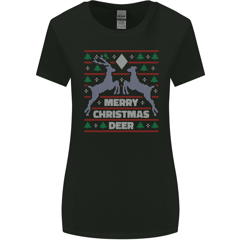 Merry Christmas Deer Funny Xmas Womens Wider Cut T-Shirt Black