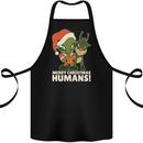 Merry Christmas Humans Funny Alien & Rudolf Xmas Cotton Apron 100% Organic Black