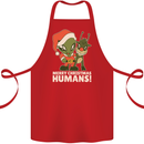 Merry Christmas Humans Funny Alien & Rudolf Xmas Cotton Apron 100% Organic Red