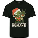 Merry Christmas Humans Funny Alien & Rudolf Xmas Mens Cotton T-Shirt Tee Top Black
