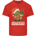 Merry Christmas Humans Funny Alien & Rudolf Xmas Mens Cotton T-Shirt Tee Top Red