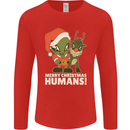 Merry Christmas Humans Funny Alien & Rudolf Xmas Mens Long Sleeve T-Shirt Red