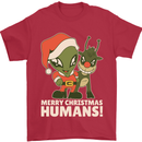 Merry Christmas Humans Funny Alien & Rudolf Xmas Mens T-Shirt 100% Cotton Red