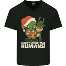 Merry Christmas Humans Funny Alien & Rudolf Xmas Mens V-Neck Cotton T-Shirt Black