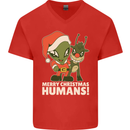 Merry Christmas Humans Funny Alien & Rudolf Xmas Mens V-Neck Cotton T-Shirt Red