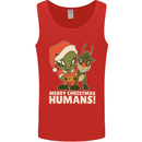 Merry Christmas Humans Funny Alien & Rudolf Xmas Mens Vest Tank Top Red