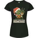 Merry Christmas Humans Funny Alien & Rudolf Xmas Womens Petite Cut T-Shirt Black