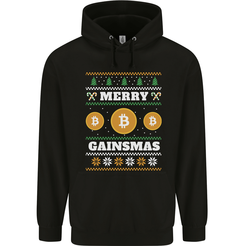Merry Gainsmath Christmas Crypto Xmas Bitcoin Childrens Kids Hoodie Black