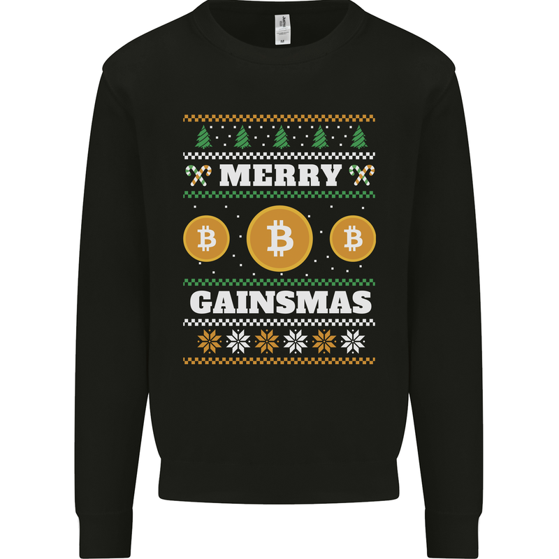 Merry Gainsmath Christmas Crypto Xmas Bitcoin Kids Sweatshirt Jumper Black