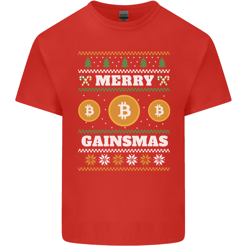 Merry Gainsmath Christmas Crypto Xmas Bitcoin Kids T-Shirt Childrens Red