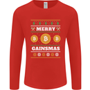 Merry Gainsmath Christmas Crypto Xmas Bitcoin Mens Long Sleeve T-Shirt Red