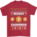 Merry Gainsmath Christmas Crypto Xmas Bitcoin Mens T-Shirt 100% Cotton Red