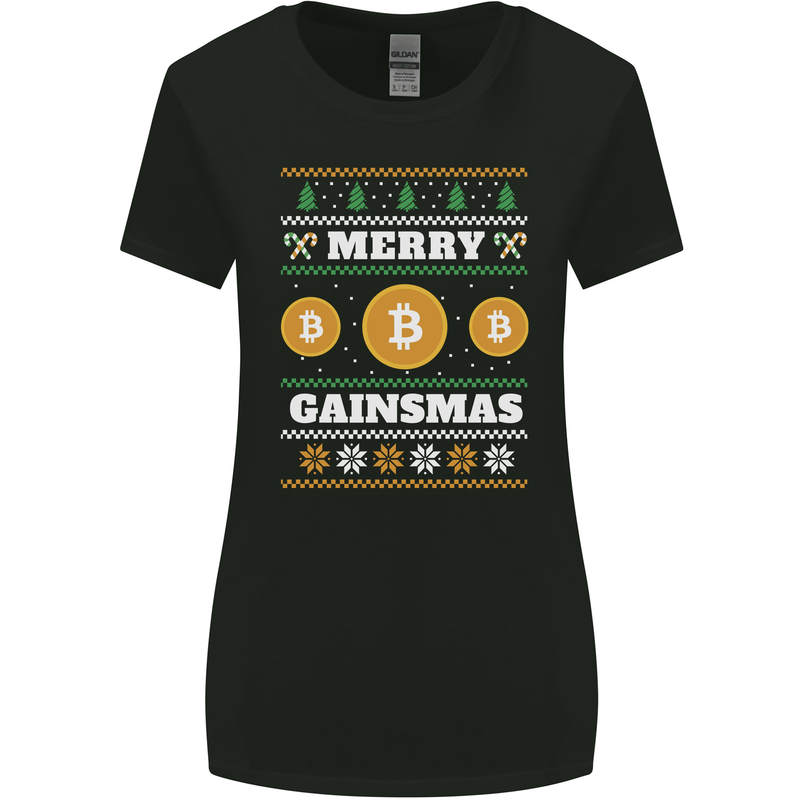 Merry Gainsmath Christmas Crypto Xmas Bitcoin Womens Wider Cut T-Shirt Black