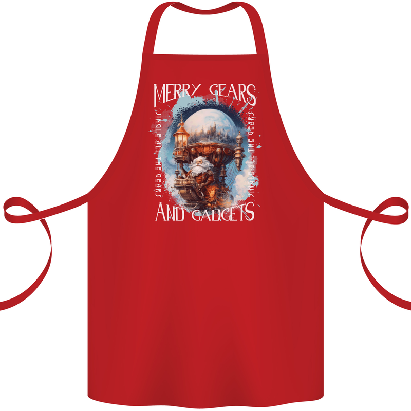 Merry Gears Steampunk Christmas Santa Xmas Cotton Apron 100% Organic Red