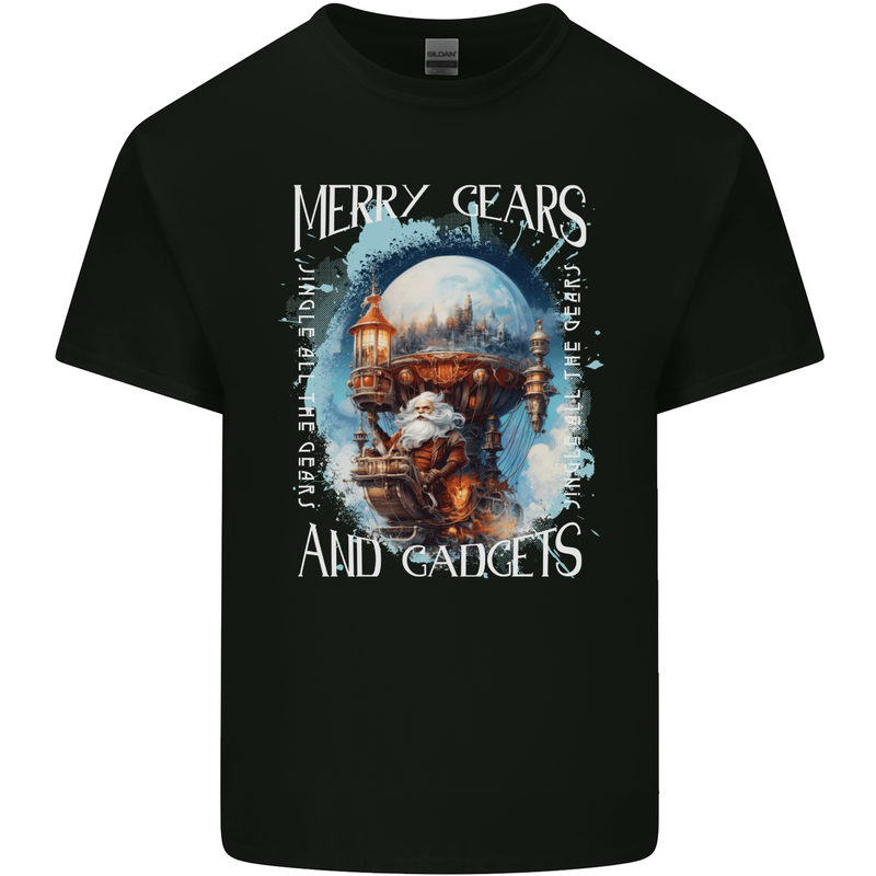 Merry Gears Steampunk Christmas Santa Xmas Mens Cotton T-Shirt Tee Top Black