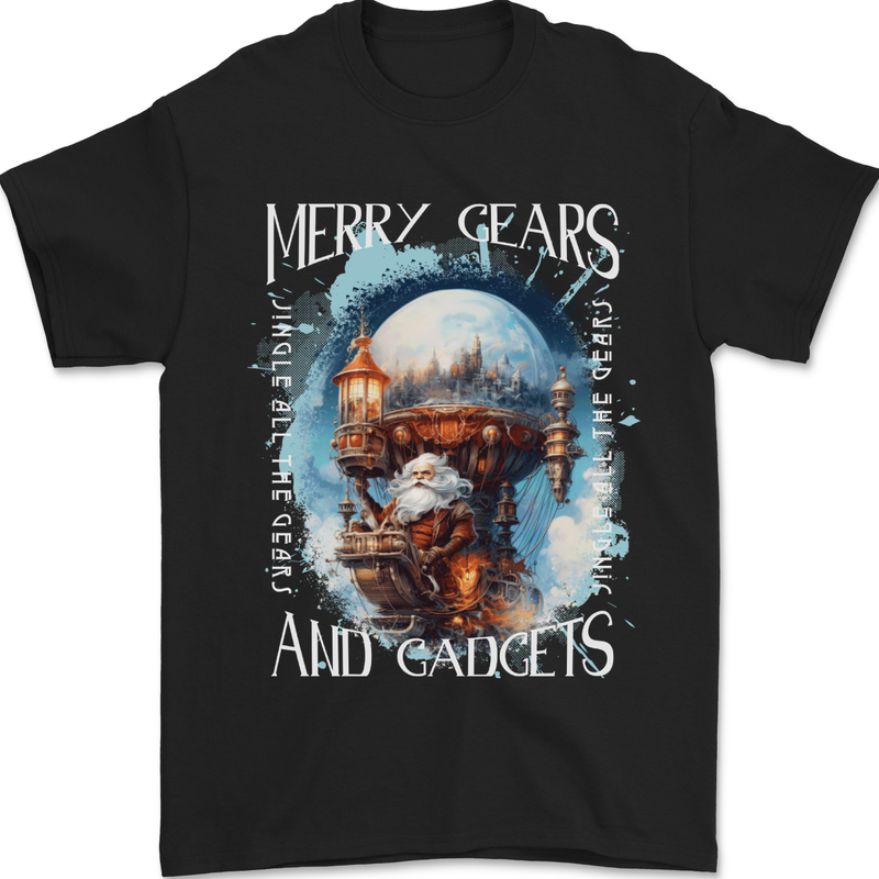 Merry Gears Steampunk Christmas Santa Xmas Mens T-Shirt 100% Cotton Black