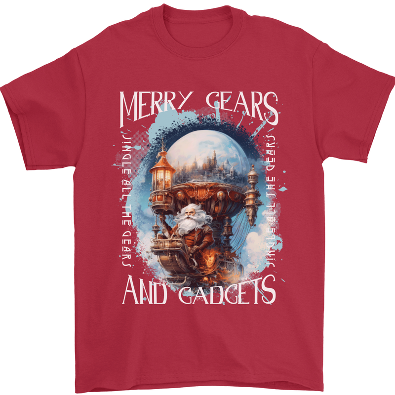 Merry Gears Steampunk Christmas Santa Xmas Mens T-Shirt 100% Cotton Red