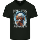 Merry Gears Steampunk Christmas Santa Xmas Mens V-Neck Cotton T-Shirt Black
