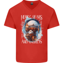 Merry Gears Steampunk Christmas Santa Xmas Mens V-Neck Cotton T-Shirt Red