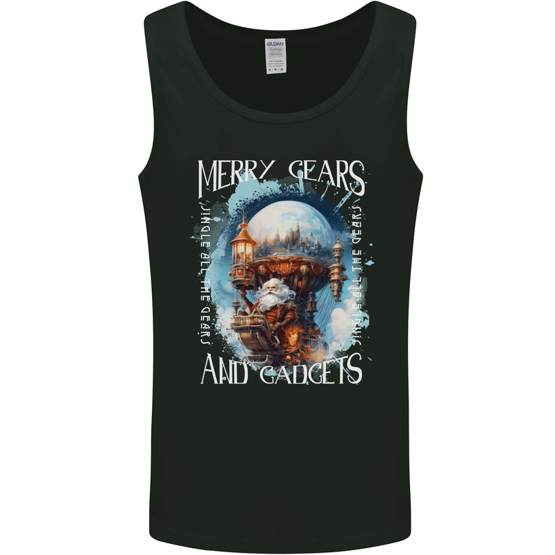 Merry Gears Steampunk Christmas Santa Xmas Mens Vest Tank Top Black