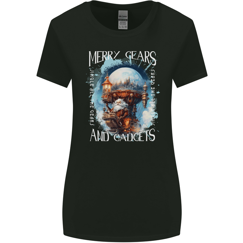 Merry Gears Steampunk Christmas Santa Xmas Womens Wider Cut T-Shirt Black