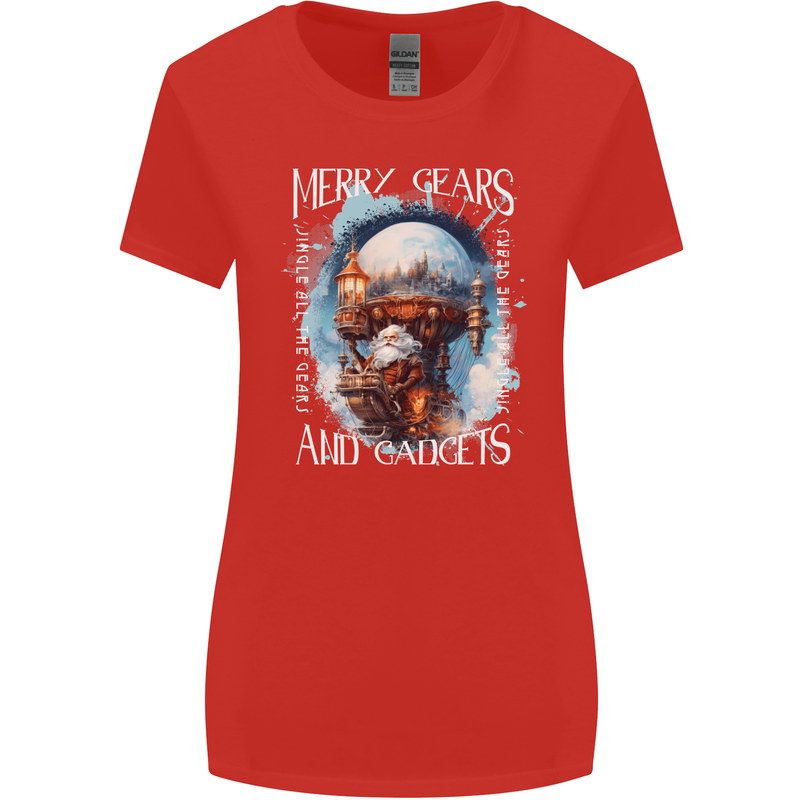 Merry Gears Steampunk Christmas Santa Xmas Womens Wider Cut T-Shirt Red