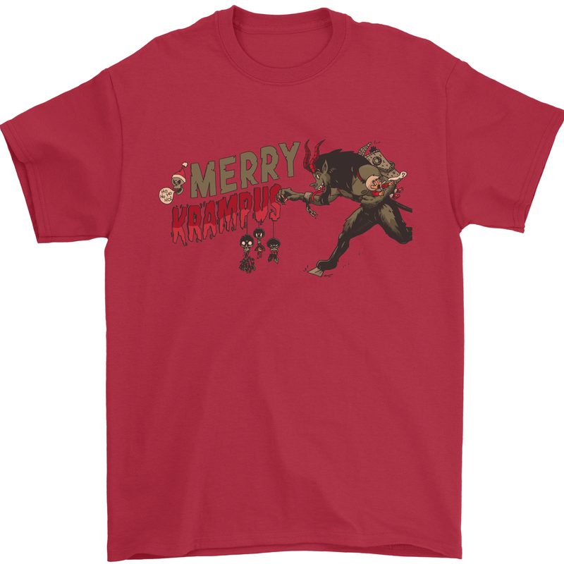 Merry Krampus Funny Christmas Xmas Mens T-Shirt 100% Cotton Red