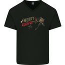 Merry Krampus Funny Christmas Xmas Mens V-Neck Cotton T-Shirt Black
