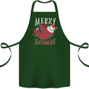 Merry Slothmas Funny Christmas Sloth Xmas Cotton Apron 100% Organic Forest Green