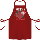 Merry Slothmas Funny Christmas Sloth Xmas Cotton Apron 100% Organic Maroon