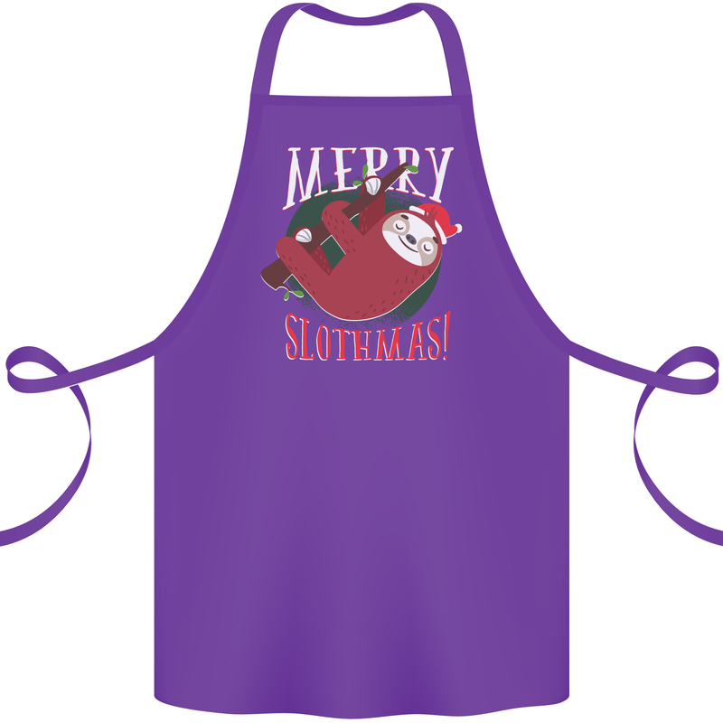 Merry Slothmas Funny Christmas Sloth Xmas Cotton Apron 100% Organic Purple