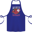 Merry Slothmas Funny Christmas Sloth Xmas Cotton Apron 100% Organic Royal Blue