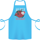 Merry Slothmas Funny Christmas Sloth Xmas Cotton Apron 100% Organic Turquoise