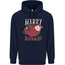 Merry Slothmas Funny Christmas Sloth Xmas Mens 80% Cotton Hoodie Navy Blue
