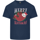 Merry Slothmas Funny Christmas Sloth Xmas Mens Cotton T-Shirt Tee Top Navy Blue
