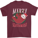 Merry Slothmas Funny Christmas Sloth Xmas Mens T-Shirt 100% Cotton Maroon