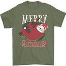 Merry Slothmas Funny Christmas Sloth Xmas Mens T-Shirt 100% Cotton Military Green