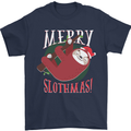 Merry Slothmas Funny Christmas Sloth Xmas Mens T-Shirt 100% Cotton Navy Blue