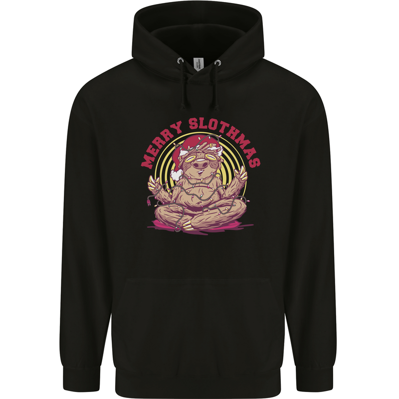 Merry Slothmas Funny Christmas Yoga Xmas Childrens Kids Hoodie Black