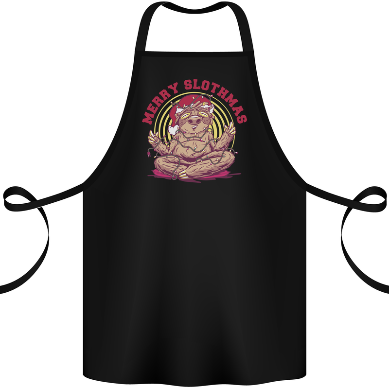 Merry Slothmas Funny Christmas Yoga Xmas Cotton Apron 100% Organic Black