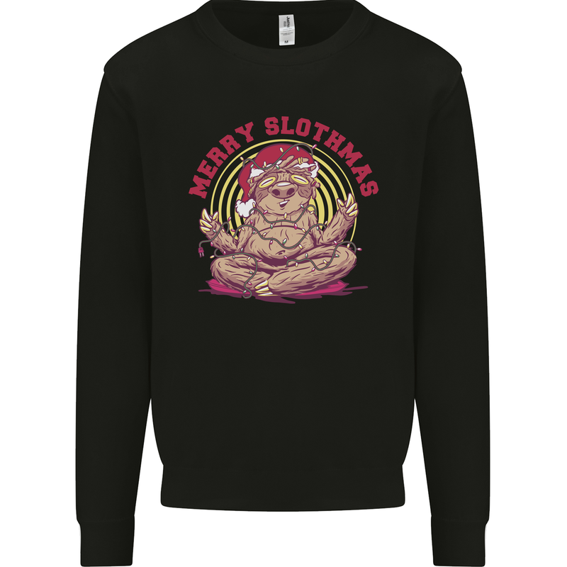 Merry Slothmas Funny Christmas Yoga Xmas Kids Sweatshirt Jumper Black