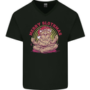 Merry Slothmas Funny Christmas Yoga Xmas Mens V-Neck Cotton T-Shirt Black